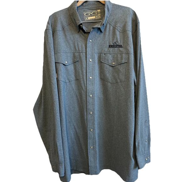 Game Guard Shirt Mens XL Blue Western Resistol Cowboy Fishing Pearl Snap Button - Picture 2 of 11